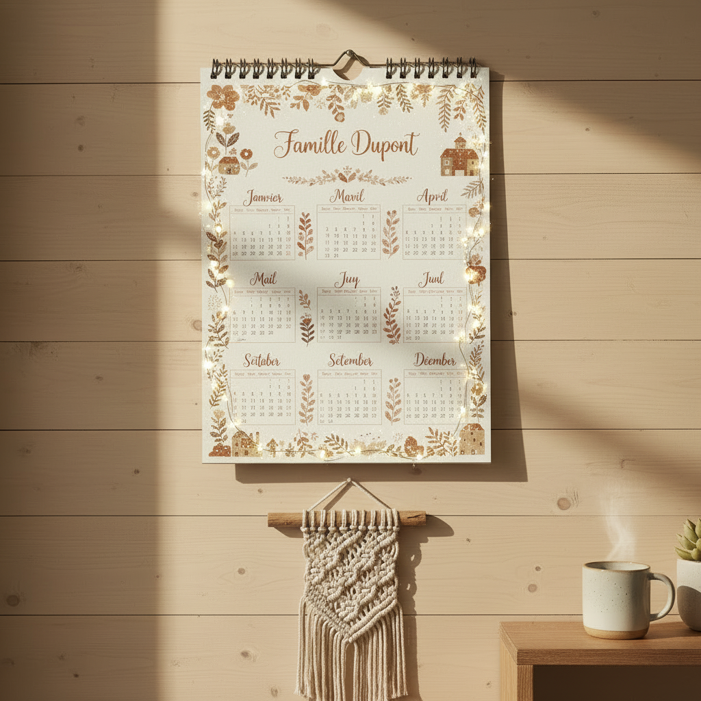 Calendrier Mural Personnalisé avec Spirale - Ambiance Noël féerique